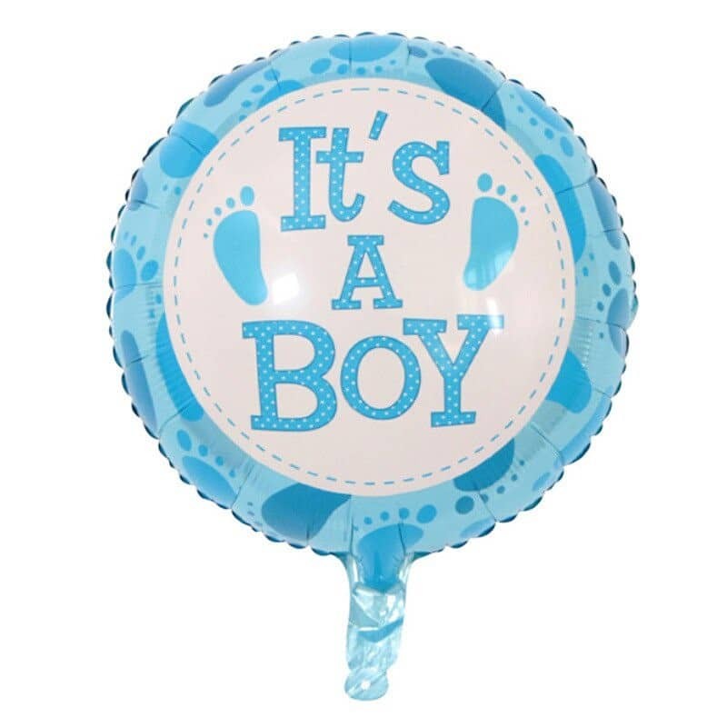 Balon din Folie Metalizata, Flippy, Figurina Rotunda, Model It's a Boy, Tema Gender Reveal, 45 cm, Ambalaj Individual, Pai Inclus, Umflare cu Aer sau Heliu, Albastru-0