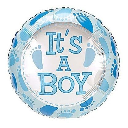 Balon din Folie Metalizata, Flippy, Figurina Rotunda, Model It's a Boy, Tema Gender Reveal, 45 cm, Ambalaj Individual, Pai Inclus, Umflare cu Aer sau Heliu, Albastru-1