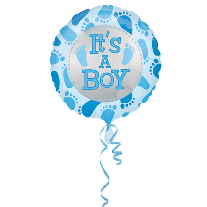 Balon din Folie Metalizata, Flippy, Figurina Rotunda, Model It's a Boy, Tema Gender Reveal, 45 cm, Ambalaj Individual, Pai Inclus, Umflare cu Aer sau Heliu, Albastru-2