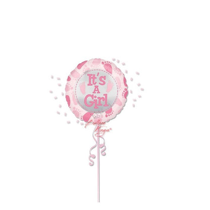 Balon din Folie Metalizata, Flippy, Figurina Rotunda, Model It's a Girl, Tema Gender Reveal, 45 cm, Ambalaj Individual, Pai Inclus, Umflare cu Aer sau Heliu, Roz-1