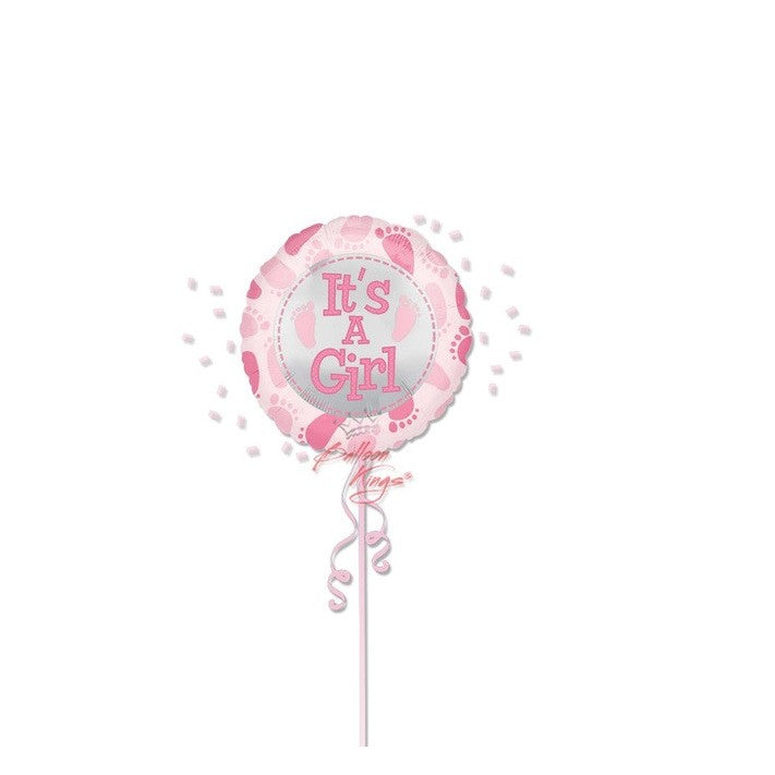 Balon din Folie Metalizata, Flippy, Figurina Rotunda, Model It's a Girl, Tema Gender Reveal, 45 cm, Ambalaj Individual, Pai Inclus, Umflare cu Aer sau Heliu, Roz-1