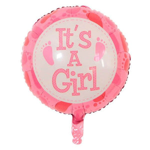 Balon din Folie Metalizata, Flippy, Figurina Rotunda, Model It's a Girl, Tema Gender Reveal, 45 cm, Ambalaj Individual, Pai Inclus, Umflare cu Aer sau Heliu, Roz-0