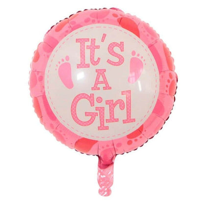 Balon din Folie Metalizata, Flippy, Figurina Rotunda, Model It's a Girl, Tema Gender Reveal, 45 cm, Ambalaj Individual, Pai Inclus, Umflare cu Aer sau Heliu, Roz-0