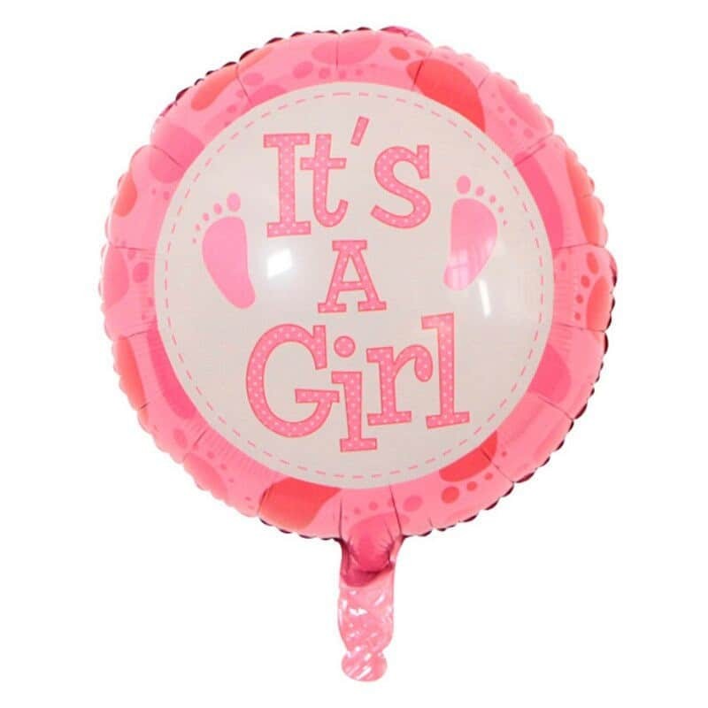 Balon din Folie Metalizata, Flippy, Figurina Rotunda, Model It's a Girl, Tema Gender Reveal, 45 cm, Ambalaj Individual, Pai Inclus, Umflare cu Aer sau Heliu, Roz-0