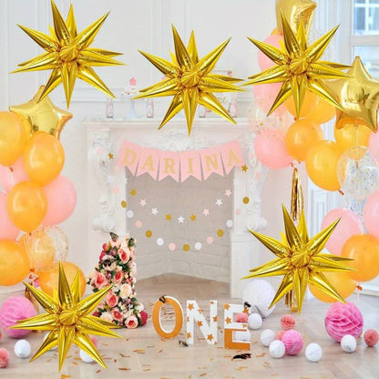 Balon din Folie Metalizata, Flippy, Figurina Stea 3D, 66 cm, Ambalaj Individual, Pai inclus, Umflare cu Aer sau Heliu, Auriu-4