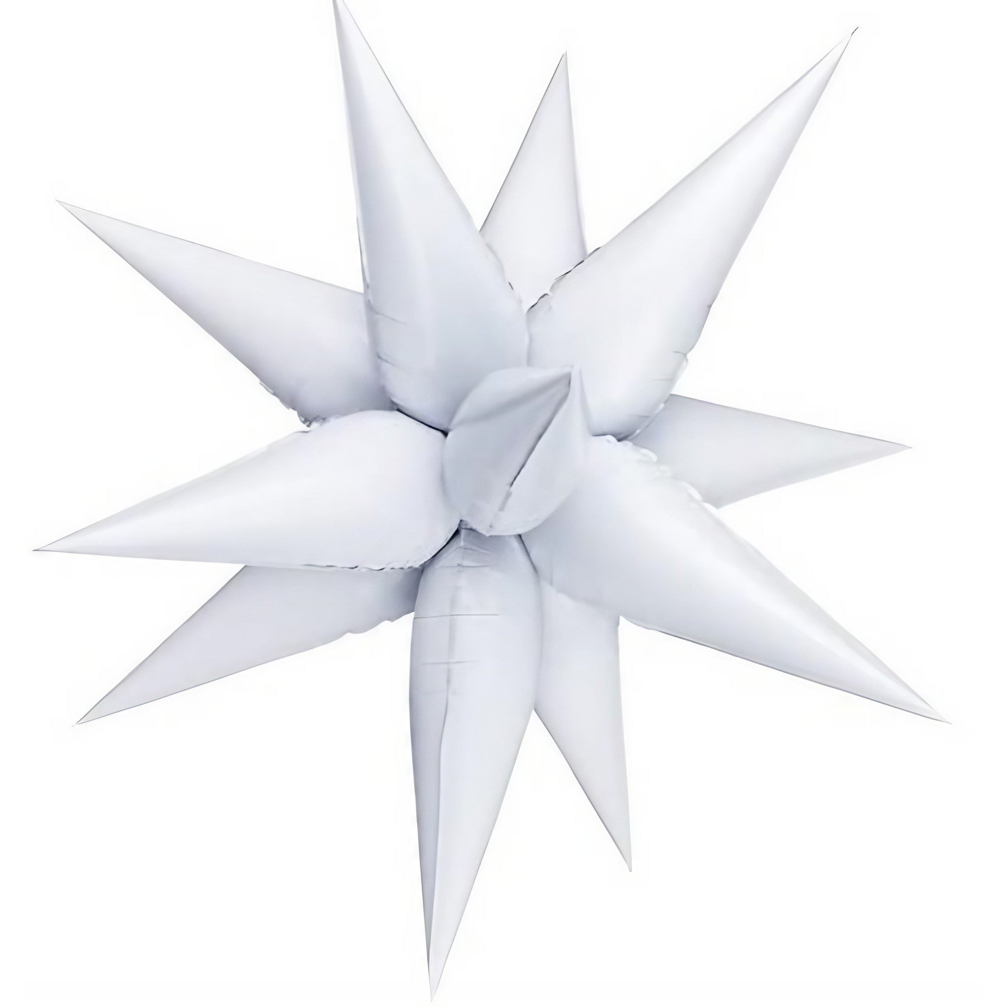 Balon din Folie Metalizata, Flippy, Figurina Stea 3D, 66 cm, Ambalaj Individual, Pai inclus, Umflare cu Aer sau Heliu, Alb-0