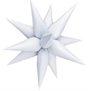 Balon din Folie Metalizata, Flippy, Figurina Stea 3D, 66 cm, Ambalaj Individual, Pai inclus, Umflare cu Aer sau Heliu, Alb-0