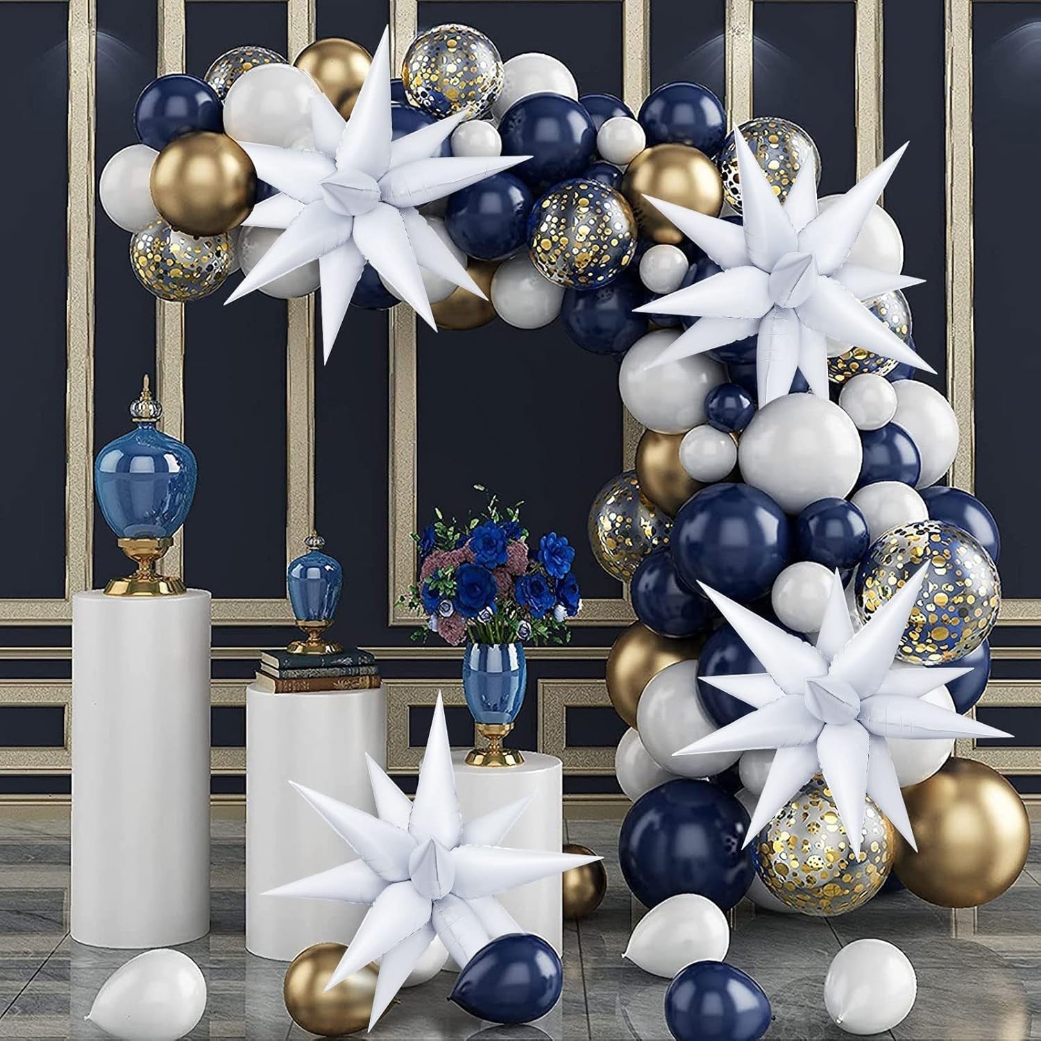Balon din Folie Metalizata, Flippy, Figurina Stea 3D, 66 cm, Ambalaj Individual, Pai inclus, Umflare cu Aer sau Heliu, Alb-5