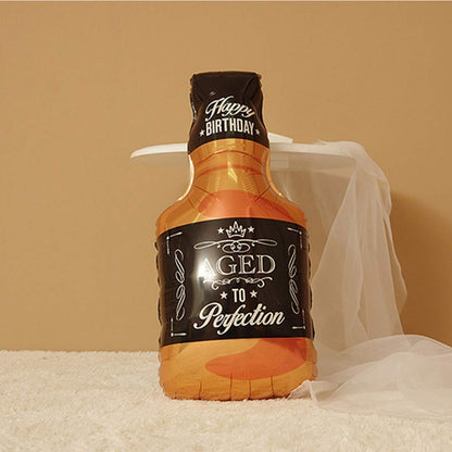 Balon din Folie Metalizata, Flippy, Figurina Sticla de Whisky, Tema Aniversare, 90x45 cm, Ambalaj Individual, Pai Inclus, Umflare cu Aer sau Heliu, Maro-1