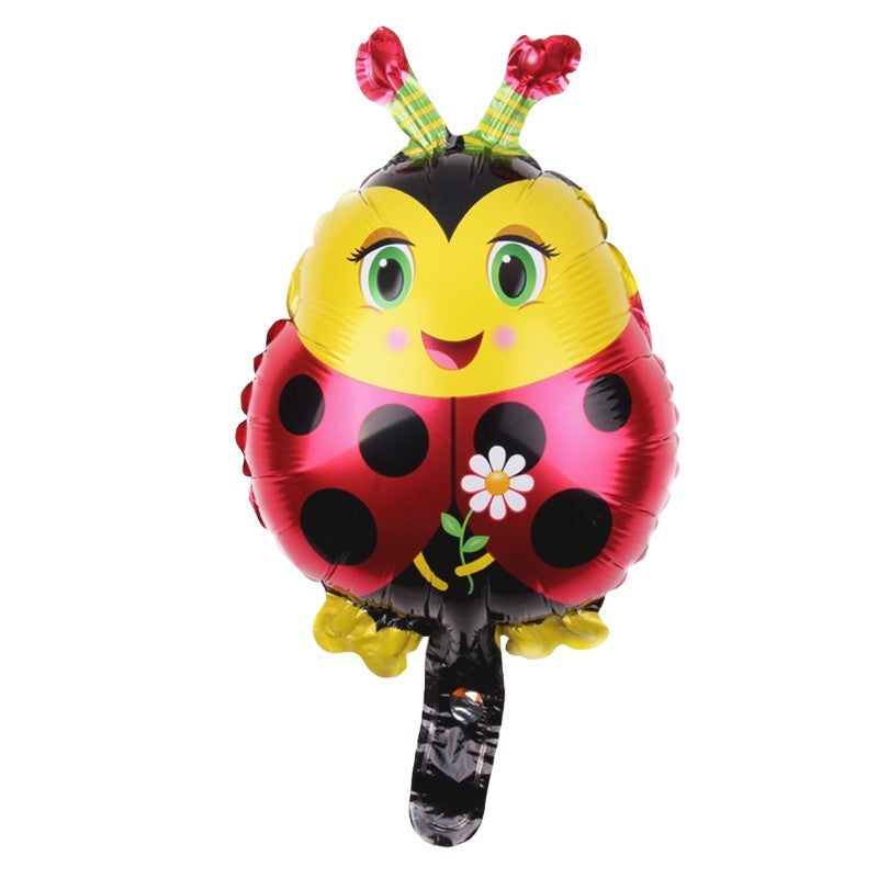 Balon din Folie Metalizata, Flippy, Figurine Animăluțe, Model Buburuza, 30 cm, Ambalaj Individual, Pai Inclus, Multicolor-0