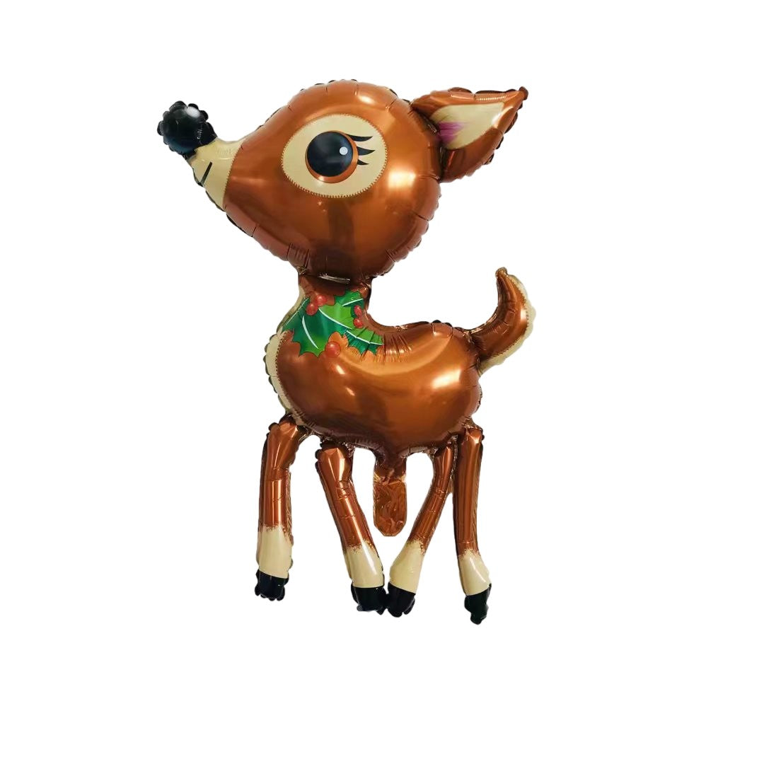 Balon din Folie Metalizata, Flippy, Figurine Animăluțe, Model Caprioara, 75-80 cm, Ambalaj Individual, Pai Inclus, Maro-0