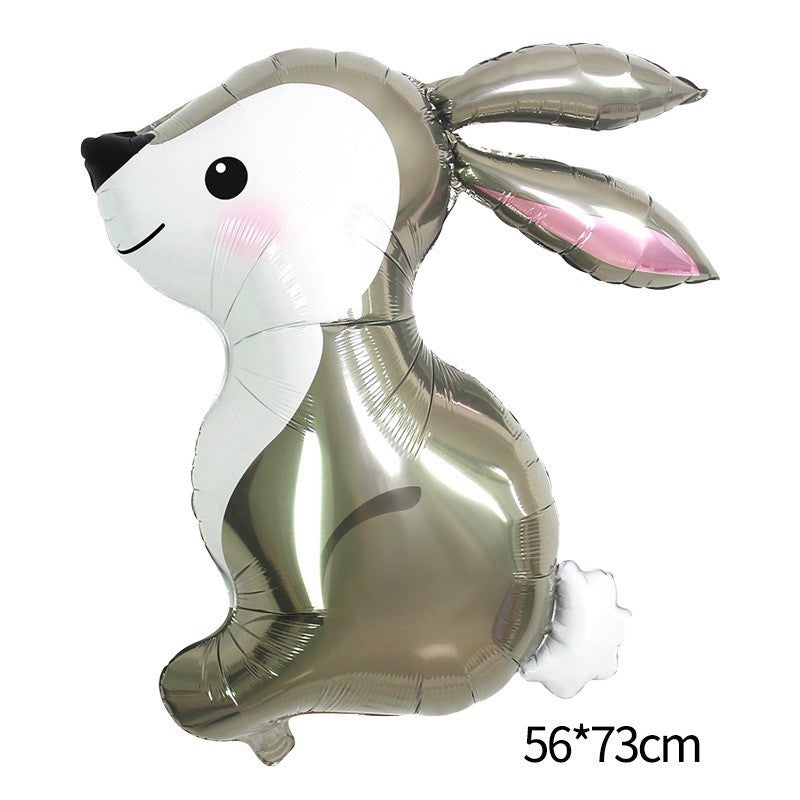 Balon din Folie Metalizata, Flippy, Ambalaj Individual, Pai Inclus, Model Iepure, 56x73 cm, Gri-1