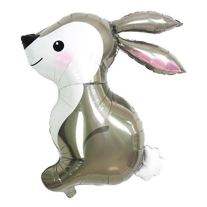 Balon din Folie Metalizata, Flippy, Ambalaj Individual, Pai Inclus, Model Iepure, 56x73 cm, Gri-0
