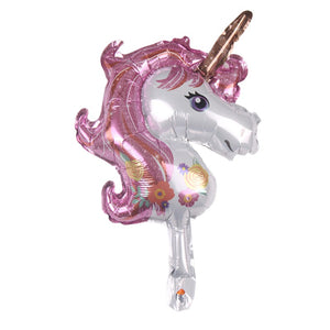 Balon din Folie Metalizata, Flippy, Figurine Animăluțe, Model Unicorn, 30 cm, Ambalaj Individual, Pai Inclus, Roz-0