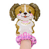 Balon din Folie Metalizata, Flippy, Figurine Animalute, Tip Bratara, Model Catel, 13 x 35 cm, Ambalaj Individual, Pai Inclus, Umflare cu Aer sau Heliu, Maro-0