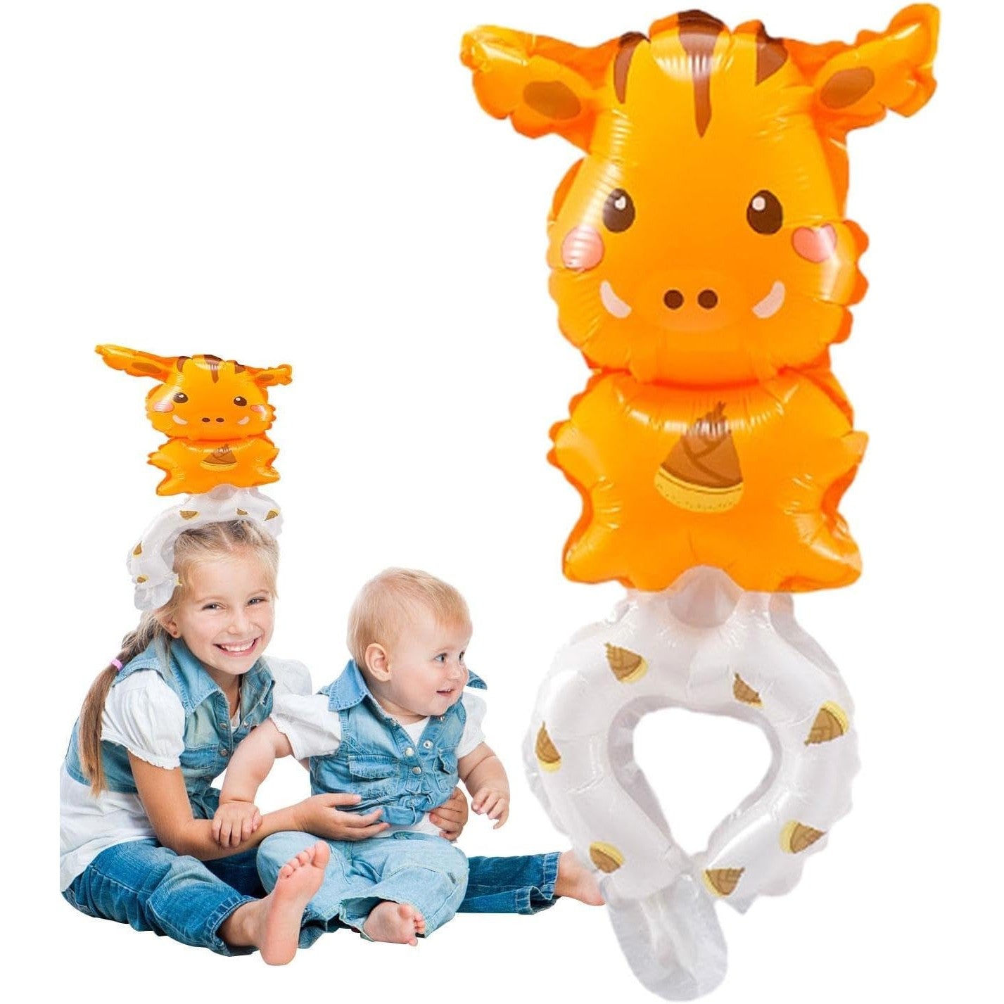Balon din Folie Metalizata, Flippy, Figurine Animalute, Tip Bratara, Model Girafa, 13 x 35 cm, Ambalaj Individual, Pai Inclus, Umflare cu Aer sau Heliu, Maro-2