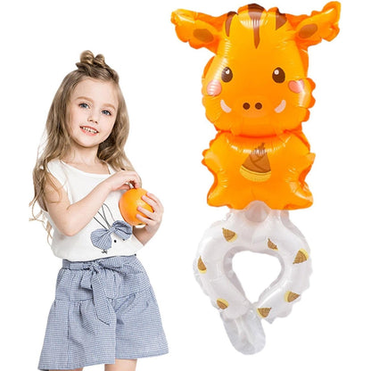 Balon din Folie Metalizata, Flippy, Figurine Animalute, Tip Bratara, Model Girafa, 13 x 35 cm, Ambalaj Individual, Pai Inclus, Umflare cu Aer sau Heliu, Maro-3