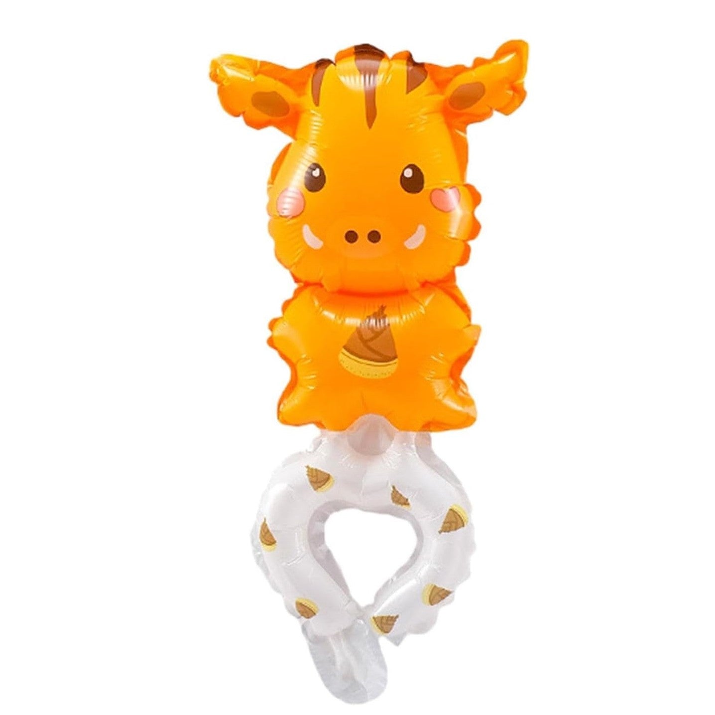 Balon din Folie Metalizata, Flippy, Figurine Animalute, Tip Bratara, Model Girafa, 13 x 35 cm, Ambalaj Individual, Pai Inclus, Umflare cu Aer sau Heliu, Maro-0