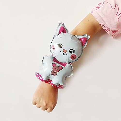 Balon din Folie Metalizata, Flippy, Figurine Animalute, Tip Bratara, Model Pisica, 13 x 35 cm, Ambalaj Individual, Pai Inclus, Umflare cu Aer sau Heliu, Alb-4