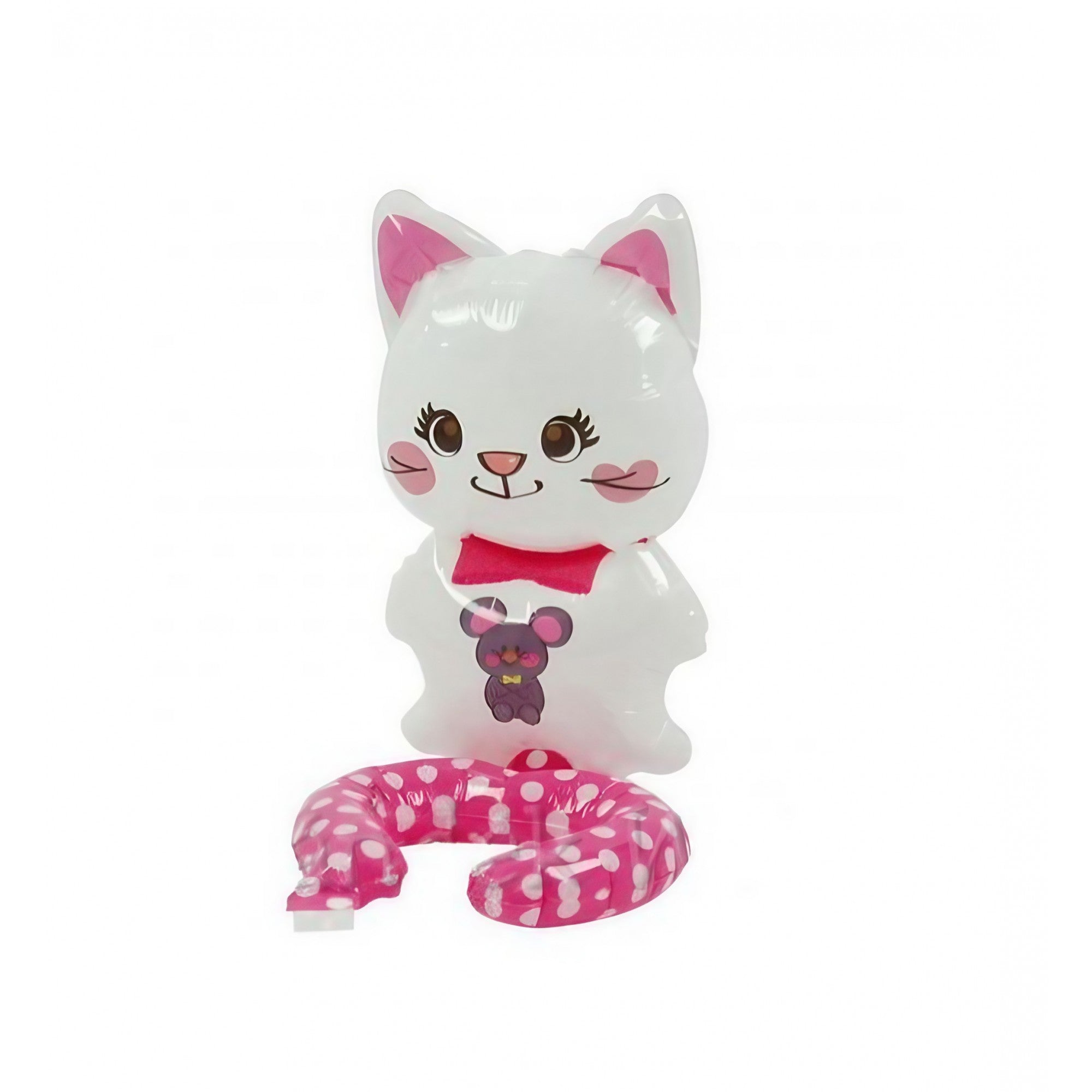 Balon din Folie Metalizata, Flippy, Figurine Animalute, Tip Bratara, Model Pisica, 13 x 35 cm, Ambalaj Individual, Pai Inclus, Umflare cu Aer sau Heliu, Alb-0