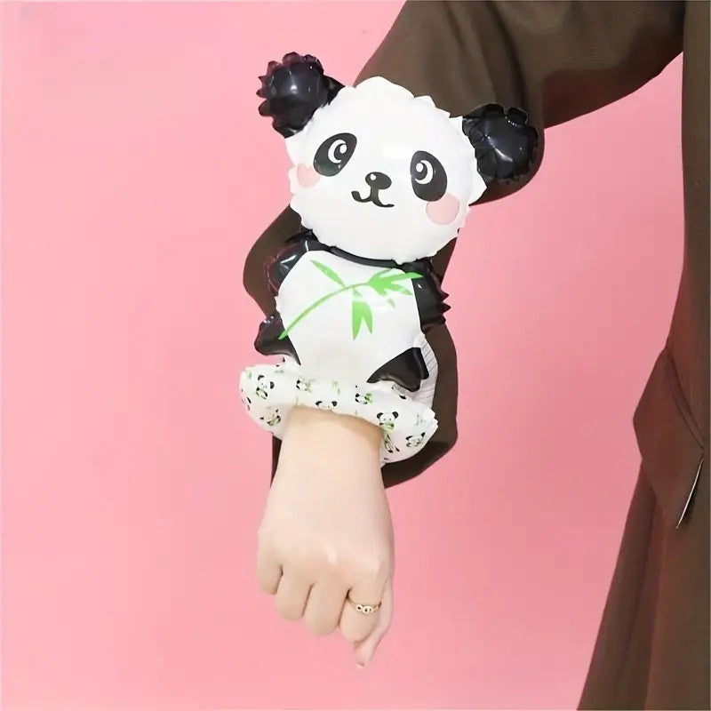 Balon din Folie Metalizata, Flippy, Figurine Animalute, Tip Bratara, Model Panda, 13 x 35 cm, Ambalaj Individual, Pai Inclus, Umflare cu Aer sau Heliu, Alb/Negru-1