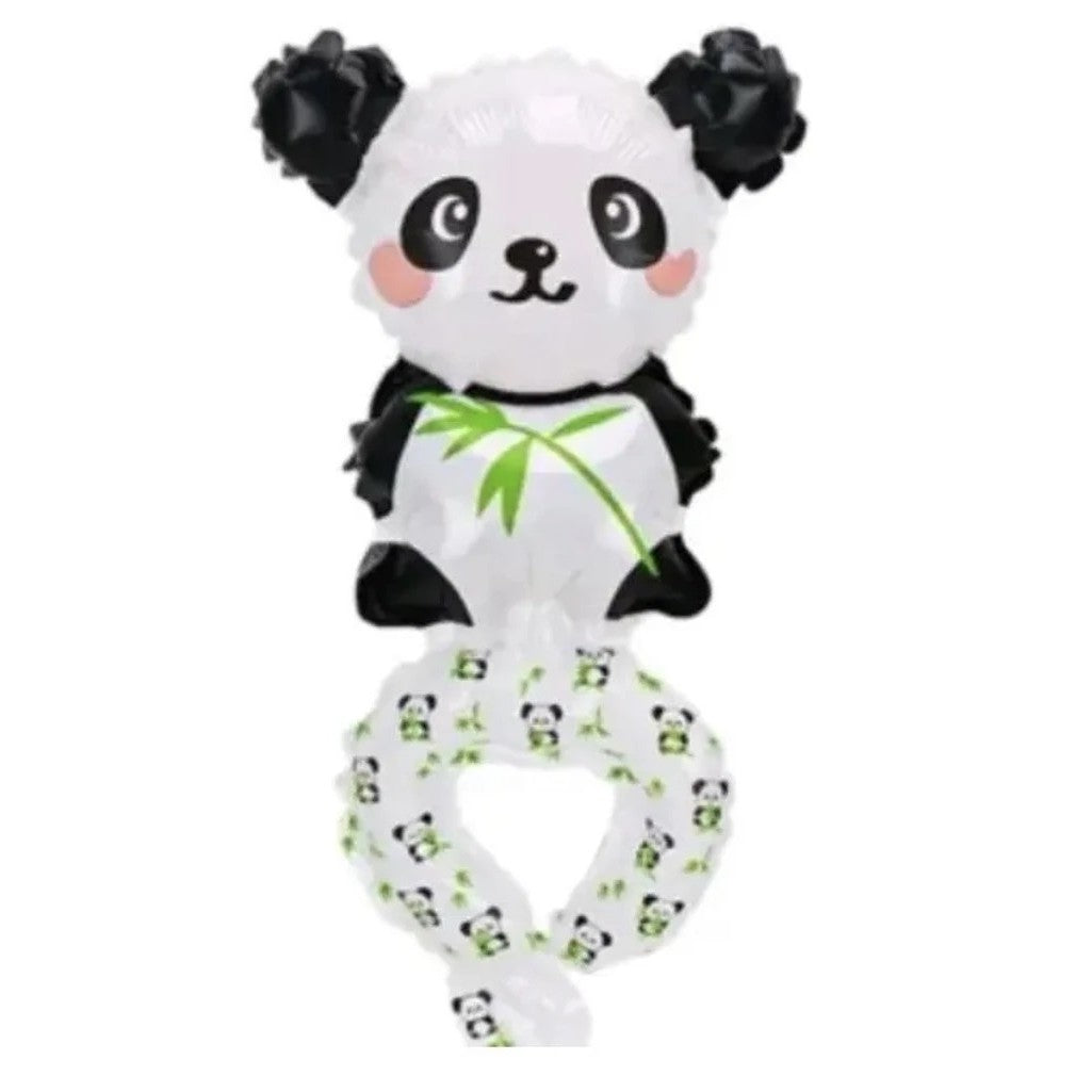 Balon din Folie Metalizata, Flippy, Figurine Animalute, Tip Bratara, Model Panda, 13 x 35 cm, Ambalaj Individual, Pai Inclus, Umflare cu Aer sau Heliu, Alb/Negru-2