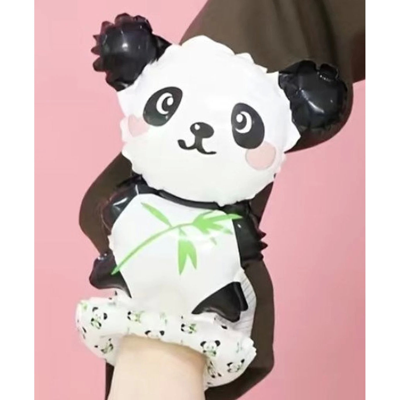 Balon din Folie Metalizata, Flippy, Figurine Animalute, Tip Bratara, Model Panda, 13 x 35 cm, Ambalaj Individual, Pai Inclus, Umflare cu Aer sau Heliu, Alb/Negru-3