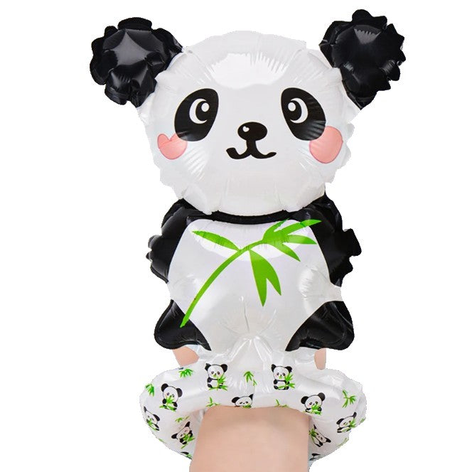 Balon din Folie Metalizata, Flippy, Figurine Animalute, Tip Bratara, Model Panda, 13 x 35 cm, Ambalaj Individual, Pai Inclus, Umflare cu Aer sau Heliu, Alb/Negru-0