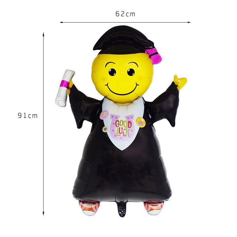 Balon din Folie Metalizata, Flippy, Figurine, Model Absolvent, 91x62cm, Ambalaj Individual, Pai Inclus, Negru-1