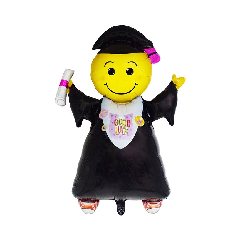 Balon din Folie Metalizata, Flippy, Figurine, Model Absolvent, 91x62cm, Ambalaj Individual, Pai Inclus, Negru-0