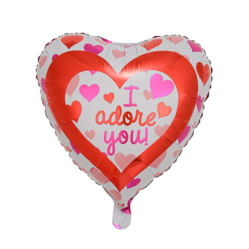 Balon din Folie Metalizată, Flippy, Forma de Inima, Model I Adore you, 45cm, Ambalaj Individual, Pai inclus, Rosu-0
