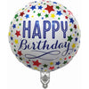 Balon din Folie Metalizata, Flippy, Mini Figurina Rotunda, Model Happy Birthday, Tema Aniversare, 45 cm, Ambalaj Individual, Pai inclus, Umflare cu Aer sau Heliu, Multicolor-0