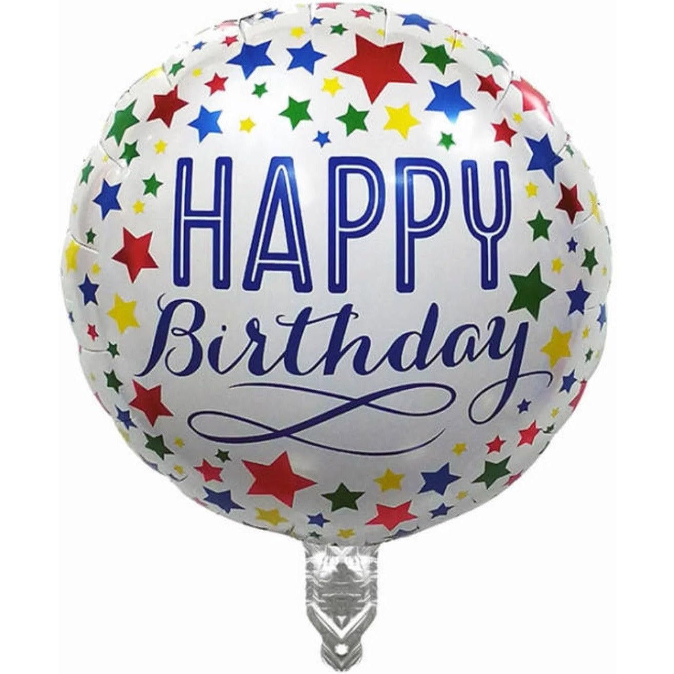 Balon din Folie Metalizata, Flippy, Mini Figurina Rotunda, Model Happy Birthday, Tema Aniversare, 45 cm, Ambalaj Individual, Pai inclus, Umflare cu Aer sau Heliu, Multicolor-0
