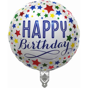 Balon din Folie Metalizata, Flippy, Mini Figurina Rotunda, Model Happy Birthday, Tema Aniversare, 45 cm, Ambalaj Individual, Pai inclus, Umflare cu Aer sau Heliu, Multicolor-0