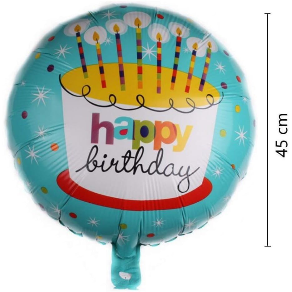 Balon din Folie Metalizata, Flippy, Mini Figurina Rotunda, Model Happy Birthday Tort, Tema Aniversare, 45 cm, Ambalaj Individual, Pai inclus, Umflare cu Aer sau Heliu, Albastru-2