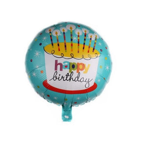 Balon din Folie Metalizata, Flippy, Mini Figurina Rotunda, Model Happy Birthday Tort, Tema Aniversare, 45 cm, Ambalaj Individual, Pai inclus, Umflare cu Aer sau Heliu, Albastru-0