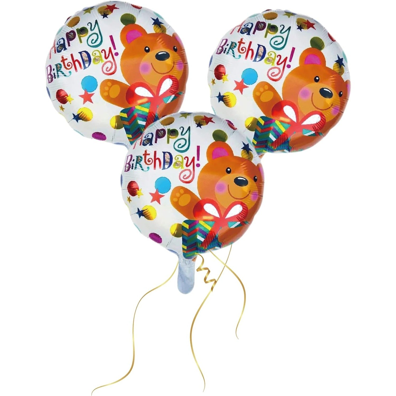 Balon din Folie Metalizata, Flippy, Mini Figurina Rotunda, Model Happy Birthday Ursulet, Tema Aniversare, 45 cm, Ambalaj Individual, Pai inclus, Umflare cu Aer sau Heliu, Maro-2