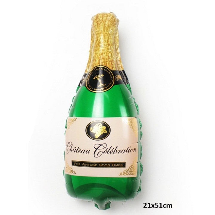 Balon din Folie Metalizata, Flippy, Mini Figurine, Model Sticla de Sampanie, 21x51 cm, Verde-2