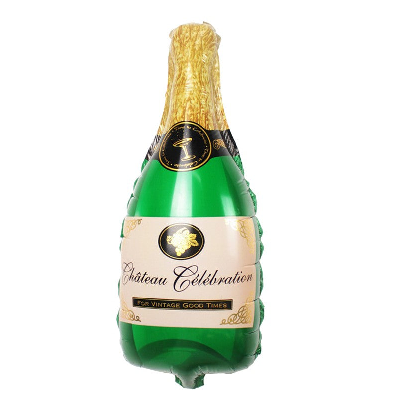 Balon din Folie Metalizata, Flippy, Mini Figurine, Model Sticla de Sampanie, 21x51 cm, Verde-0