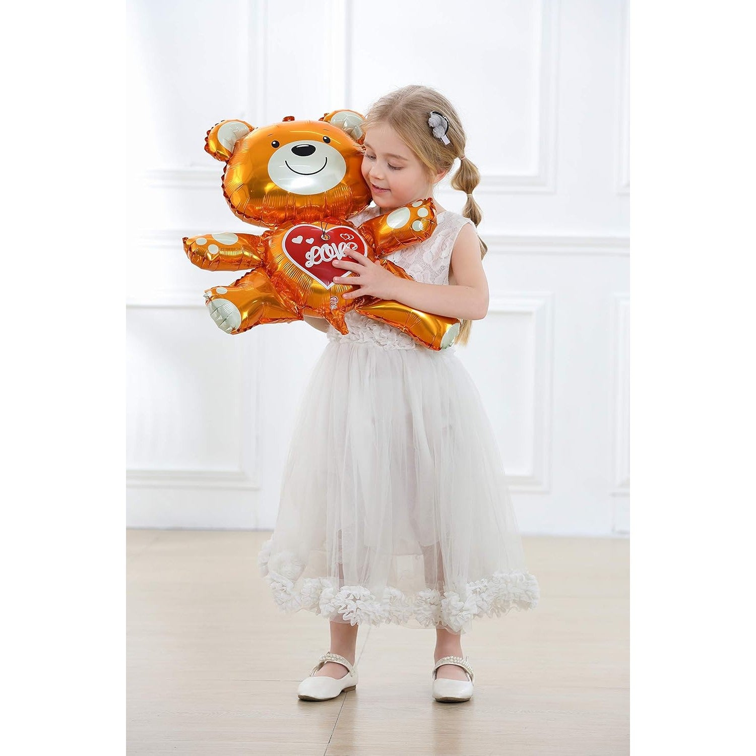 Balon din Folie Metalizata, Flippy, Figurina Urs, Model Love, Tema Ziua Indragostitilor, 60x63cm, Ambalaj Individual, Pai Inclus, Umflare cu Aer sau Heliu, Maro-3