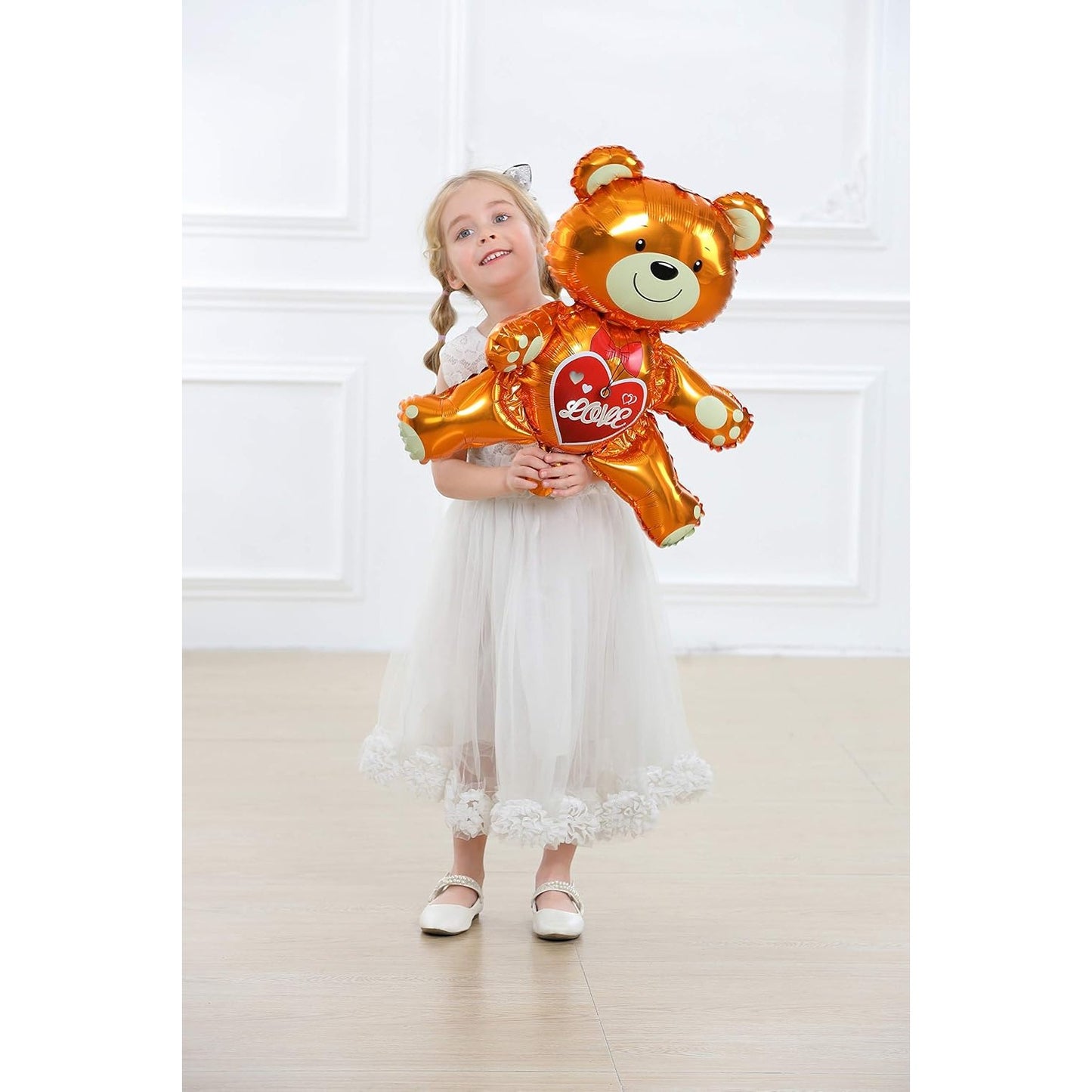 Balon din Folie Metalizata, Flippy, Figurina Urs, Model Love, Tema Ziua Indragostitilor, 60x63cm, Ambalaj Individual, Pai Inclus, Umflare cu Aer sau Heliu, Maro-4