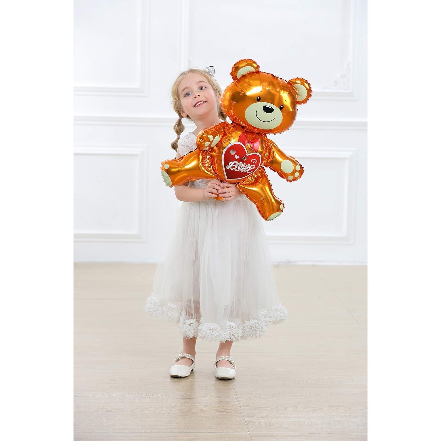 Balon din Folie Metalizata, Flippy, Figurina Urs, Model Love, Tema Ziua Indragostitilor, 60x63cm, Ambalaj Individual, Pai Inclus, Umflare cu Aer sau Heliu, Maro-4