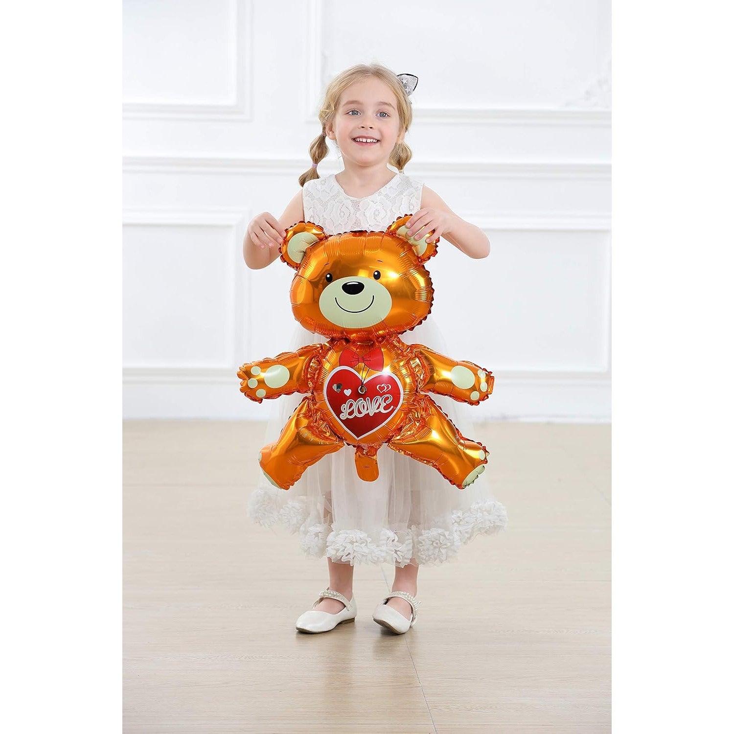 Balon din Folie Metalizata, Flippy, Figurina Urs, Model Love, Tema Ziua Indragostitilor, 60x63cm, Ambalaj Individual, Pai Inclus, Umflare cu Aer sau Heliu, Maro-5