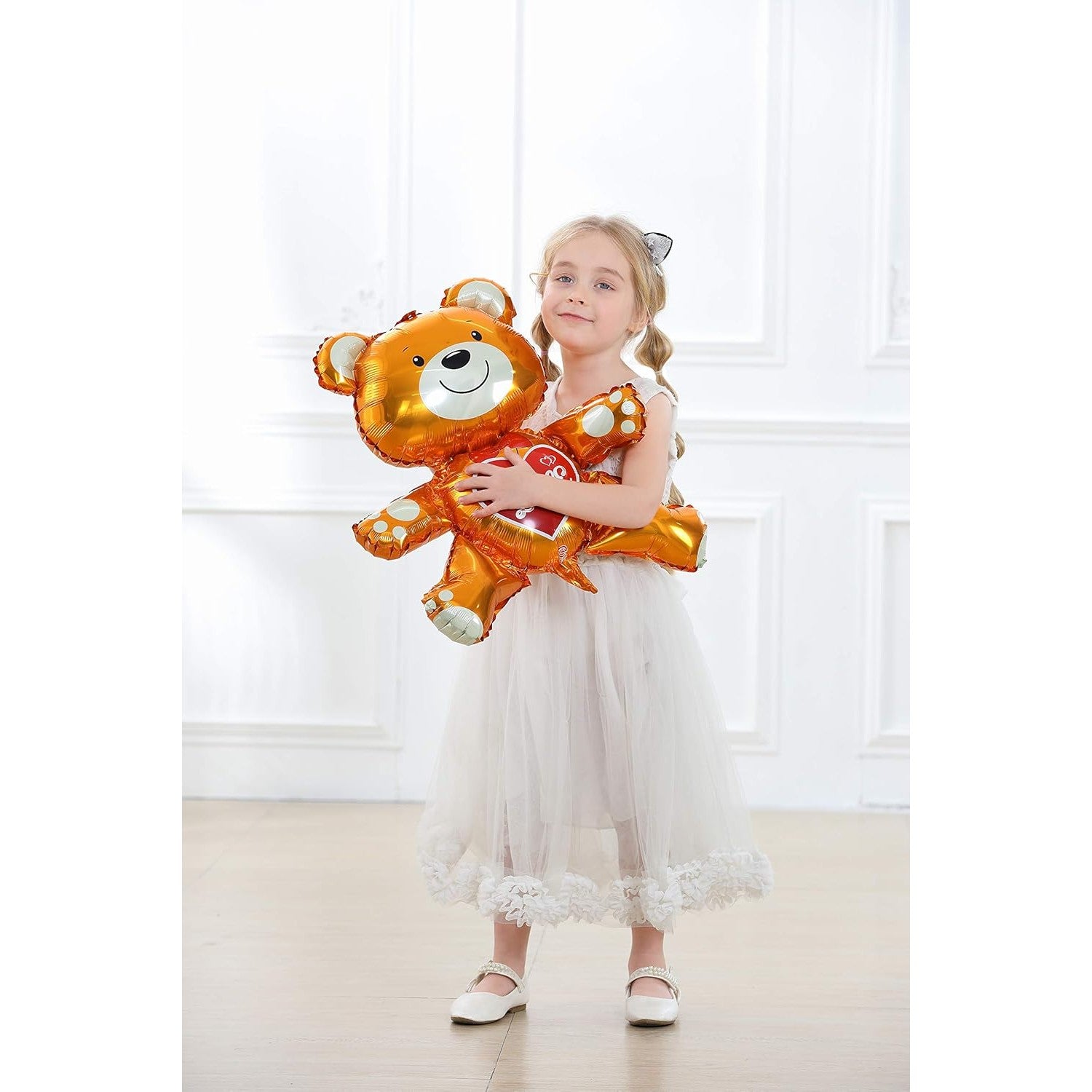 Balon din Folie Metalizata, Flippy, Figurina Urs, Model Love, Tema Ziua Indragostitilor, 60x63cm, Ambalaj Individual, Pai Inclus, Umflare cu Aer sau Heliu, Maro-6