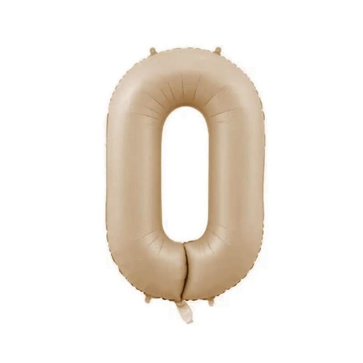 Balon din Folie Metalizata, Flippy, Model Cifra 0, 100 cm, Ambalaj Individual, Pai Inclus, Crem-1