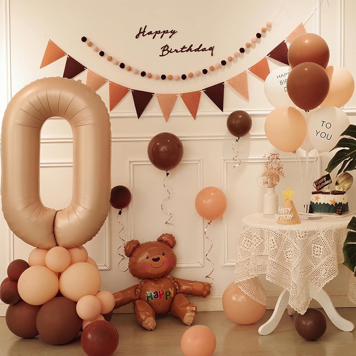 Balon din Folie Metalizata, Flippy, Model Cifra 0, 100 cm, Ambalaj Individual, Pai Inclus, Crem-2