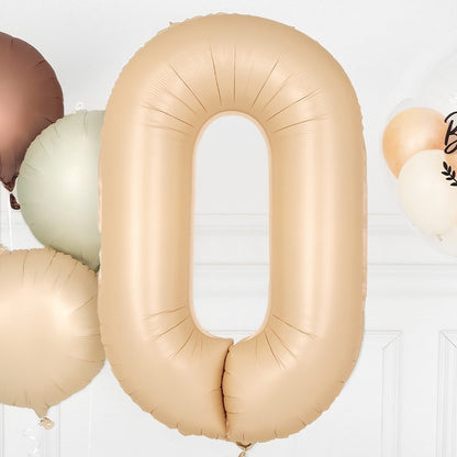 Balon din Folie Metalizata, Flippy, Model Cifra 0, 100 cm, Ambalaj Individual, Pai Inclus, Crem-3