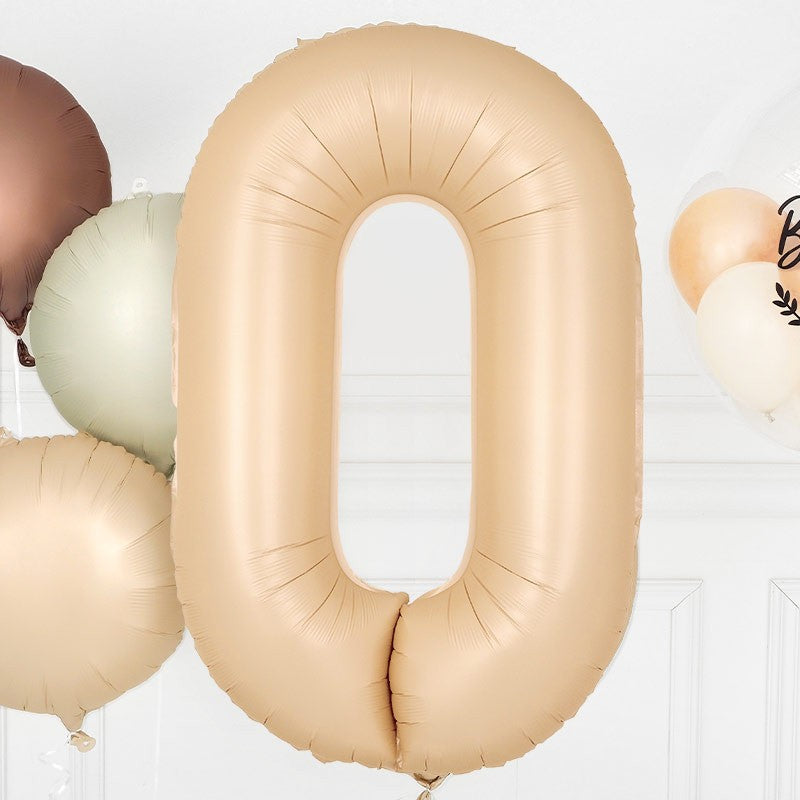 Balon din Folie Metalizata, Flippy, Model Cifra 0, 100 cm, Ambalaj Individual, Pai Inclus, Crem-3