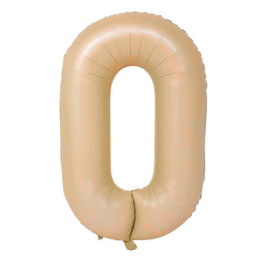 Balon din Folie Metalizata, Flippy, Model Cifra 0, 100 cm, Ambalaj Individual, Pai Inclus, Crem-0