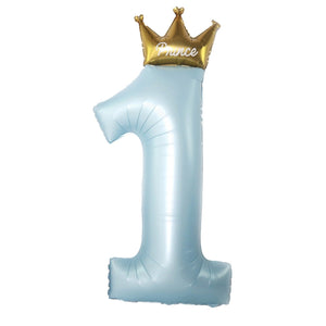 Balon din Folie Metalizata, Flippy, Figurina Cifra 1, Model Coroana Print, 91 cm, Ambalaj Individual, Pai inclus, Umflare cu Aer sau Heliu, Albastru-0